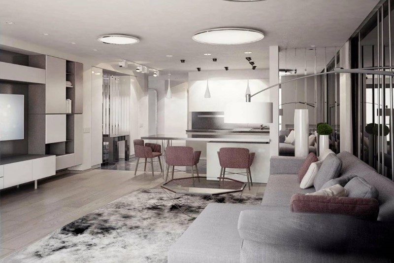 Интересное решение освещения однокомнатной квартиры в стиле хай-тек 6