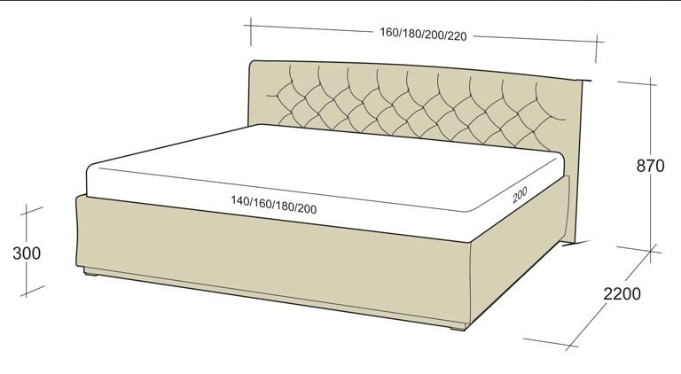 Схема размеров двухспальной кровати 3